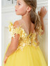 Yellow 3D Flowers Tulle Fairytale Flower Girl Dress